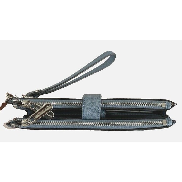 New Michael Kors Jet Set Travel Double zip wristlet wallet Leather Powder Blue - Picture 2 of 7